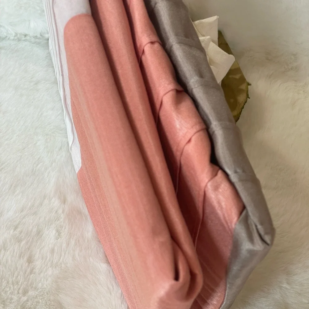 New w/tag MADISON PARK EASTRIDGE FAUX SILK SHOWER CURTAIN, 72”x72” Orange & Tan